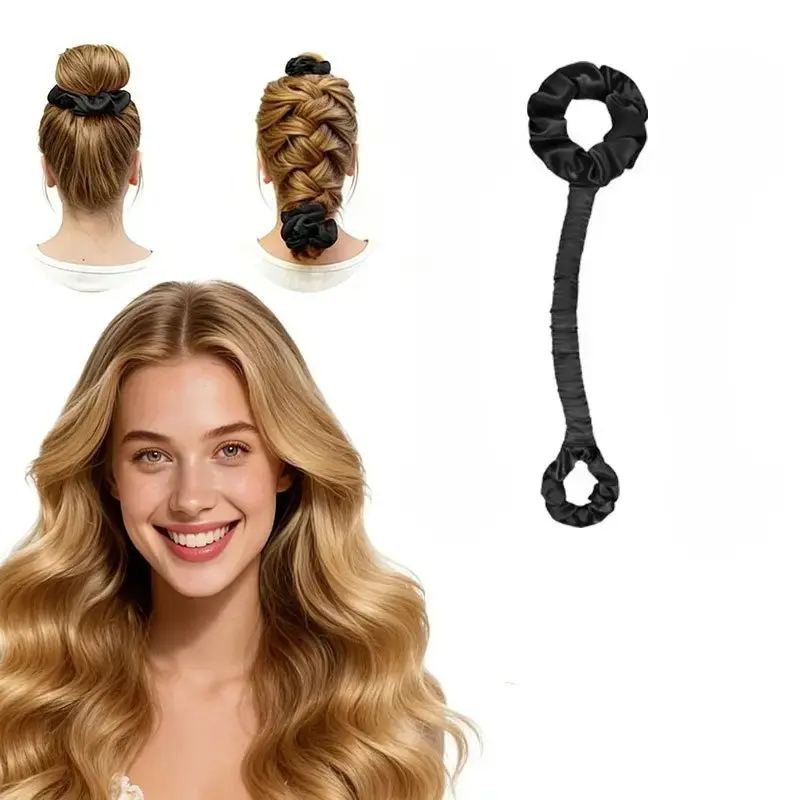 Multifunctional Satin Hair Curler & Hair Tie, No Heat Curling Wand with Hair Tie, Large Cream, Create Big Waves