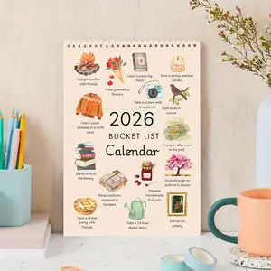 1pc A4 2026 Wish List Calendar, Watercolor Calendar, Doodle Typography Calendar, 2026 Art Calendar, 2026 Wall Calendar, 2026, and Monthly Theme Planner. Perfect Gift for New Year, Halloween, Christmas, Birthdays, and Other Holidays. A
