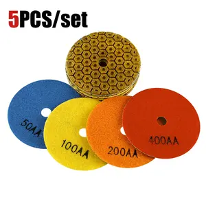 5PCS 4"(100MM) Diamond Polishing Pads Wet/Dry - Metal Pellet Grinding Disc for Granite, Marble, Concrete & Stone - Angle Grinder Tool for Countertop/Floor