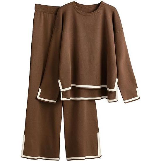 Women’s 2 Piece Sweater Sets Long Sleeve Knit Pullover and Wide Leg Pants Tracksuit for Stylish Lounge WearGift
