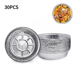 30pcs 7-Inch Round Aluminum Foil Pans, Disposable Freezer & Oven Safe, Ideal for Baking, Cooking, Storage, Parties, BBQ Events