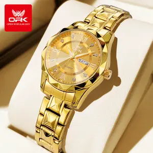 OPK Women's Elegant Diamond Face Quartz Watch,Trendy All-match &Exquisite Diamond Dial Wristwatch for Birthday Gift, Fashion Bracelet Watch for Party,Analog StainlessSteel Waterproof Luminous gold quartz watch