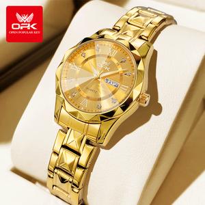 OPK Women's Elegant Diamond Face Quartz Watch,Trendy All-match &Exquisite Diamond Dial Wristwatch for Birthday Gift, Fashion Bracelet Watch for Party,Analog StainlessSteel Waterproof Luminous gold quartz watch 6023