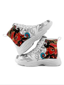 Men's Chinese Opera Face Mask Graphic Lace Up Ankle Boots, Casual Comfortable Soft Skin-friendly Boots for Daily Wear, Fashion Shoes for Party, Daily Clothing Decor
