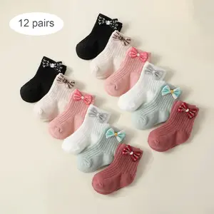 Kids Cute 12 Pairs of Soft Breathable Princess Socks for Girls with Charming Bow Decoration - Breathable and Comfortable for All Seasons