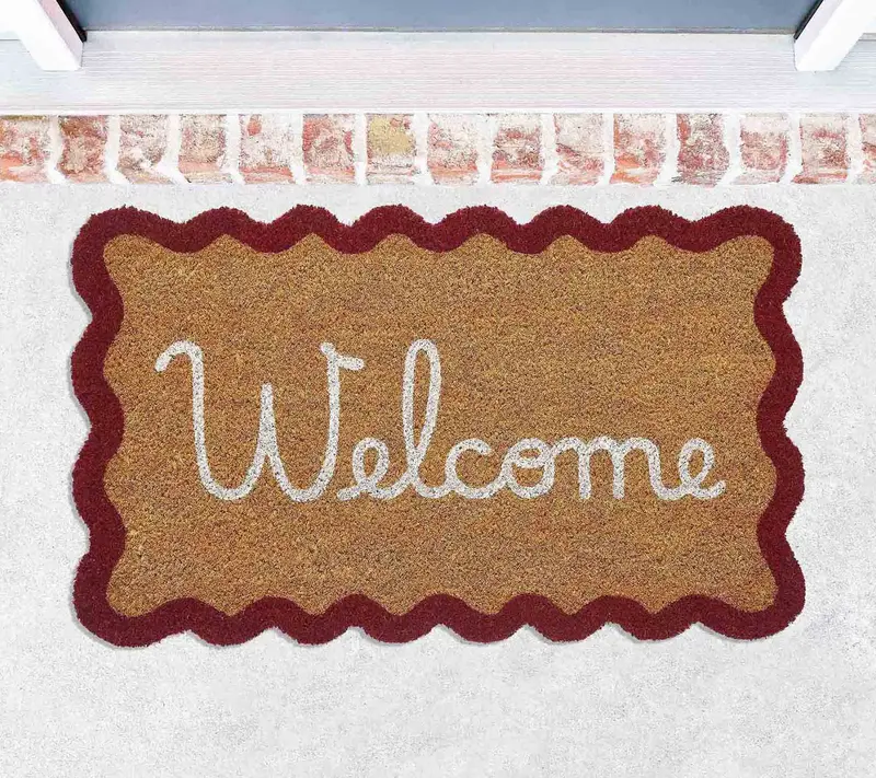 VCNY Home Red Scalloped Edge Welcome Coir Outdoor Doormat
