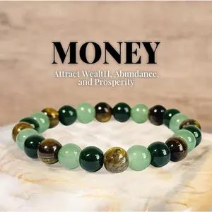 Wealth Beaded Bracelet, Natural Green Beryl Green Quartz Tiger's Eye Bracelet, Color Block Lucky Protection Jewelry, Inspirational Friendship Gift for Women