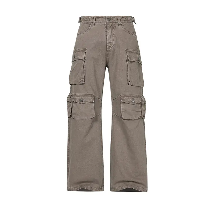 FAIABLE Unisex Utility Cargo Pants Washed Cotton Baggy Fit Multi Pocket Streetwear Wide Leg Workwear Trousers Vintage Casual Pants for Men Women