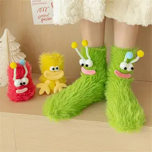 Cute Fuzzy Monster Socks for Women Soft Plush Cartoon Crew Socks Cozy Lounge Socks Funny Kawaii Socks