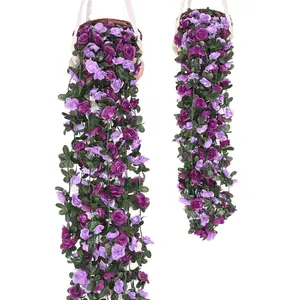6 Pack 72 FT Artificial Flower Garland, Fake Purple Roses Vines Silk Flowers Faux Plastic Outdoor Hanging Floral Ivy Garland Decoration for Wedding Arch Bedroom Home Wall Backdrop Room Decor