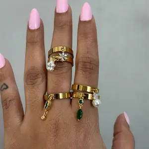 Gold Plated Dangle Charm Ring Size 7 - 8