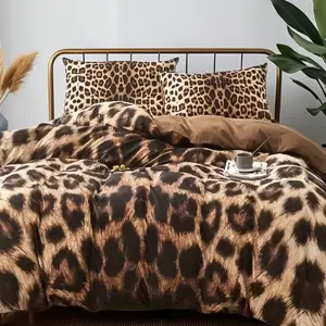Set of Three Leopard Print Polyester Bedding Sets, Soft Comfortable Sheets for Bedroom Guest Room, Halloween Christmas Gift Ideas