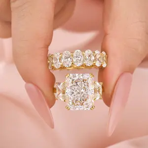 Maxine Luxurious Three Stone 8.0Ct Radiant Cut 2PC Engagement Ring Set,Bridal Ring Set,5A Cubic Zirconia Women's Ring Jewelry,Wedding Ring Set for Daily,Travel,Proposal,Birthday,Anniversary