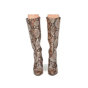 Qupid Shades of Brown Snake Pattern Women's Boots Comfortable Block Heel Calf