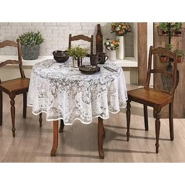 AdonisUSA 60-in Round Lace Fabric Tablecloth - Floral Print Overlay Table Cover, Elegant Lace Detailing, White/Ecru Options, Seats 4, for Outdoor Dining Table, Wedding Reception, Tea Party tiktokshopspringglowup, Seats Four