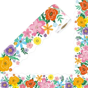 65.6ft Flower Bulletin Board Borders Decorations, Scalloped Border Trim Rolled Borders for Back to School Office Classroom Spring Decor
