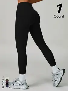 Women's High-Waisted Butt-Lifting Yoga Pants, Slim-Fitting Outdoor Sports Running Long Trousers, Casual Plain Design