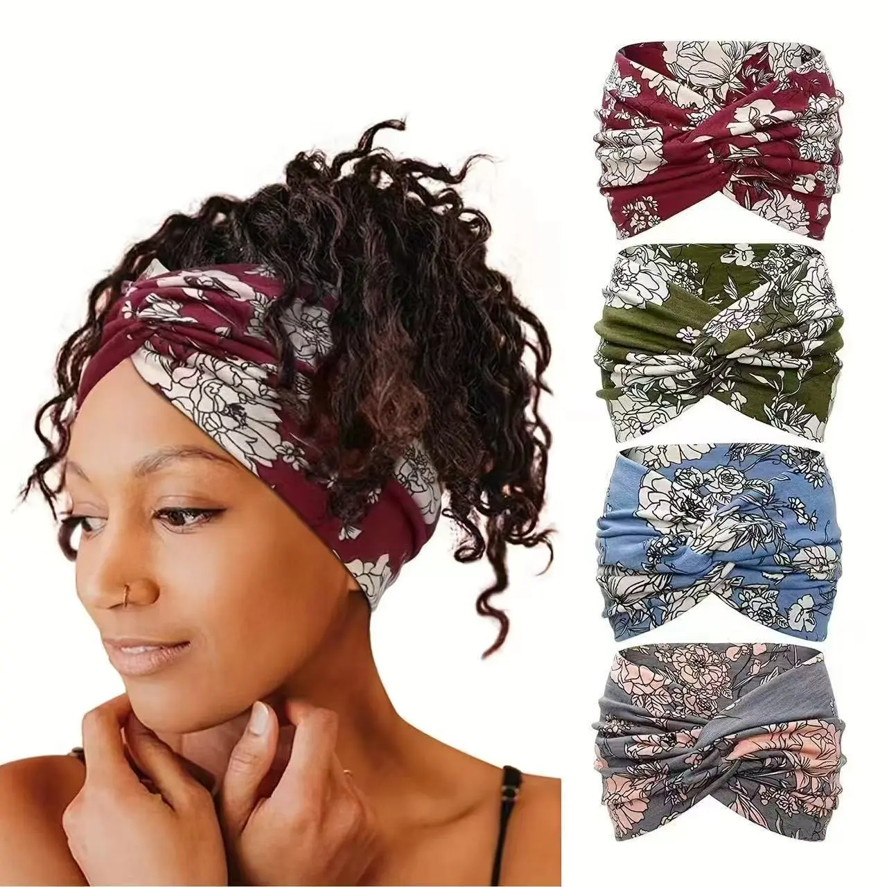 Wide Boho Headbands for Women Extra Large Turban Headband Hairband Hair Twisted Knot Accessories 4 Pack