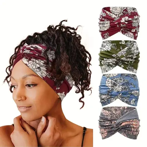 Wide Boho Headbands for Women Extra Large Turban Headband Hairband Hair Twisted Knot Accessories 4 Pack