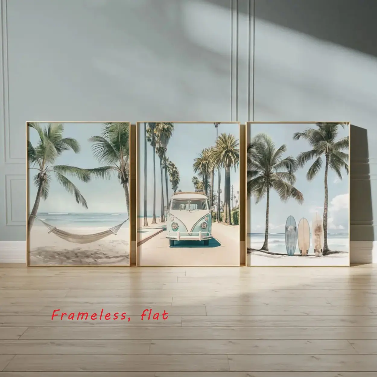 3-Piece Tropical Surfboard Travel-Themed Wall Art Set California Beach Photo Canvas Poster Ocean Palm Tree Design Blue Wall Decor Summer Decor Suitable for Living Room, Bedroom, Kitchen, Home Office, Hallway Odorless, Waterproof, Artwork, Frameless