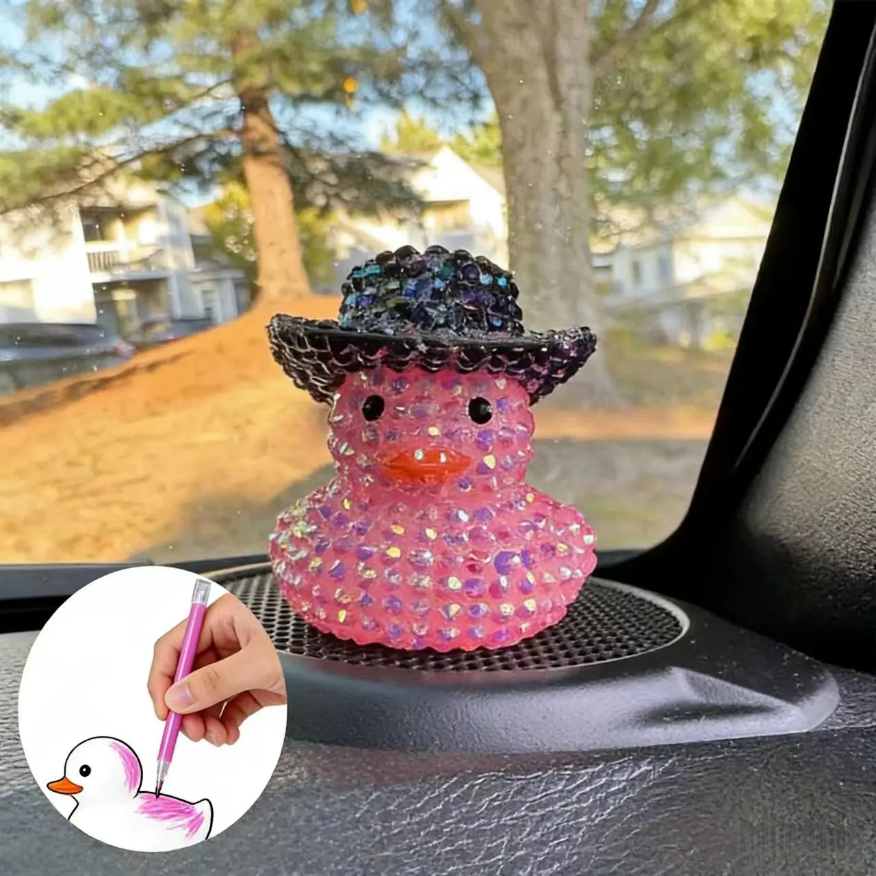 DIY Diamond Tools Hat Duck Car Phone Stand Decorations, Multicolor Handmade Crafts Glue Pen Party Supplies Back to School Gift Birthday Present, Car Ornament, Car Interior Ornaments, Car Interior Accessory, Car Accessories Cute