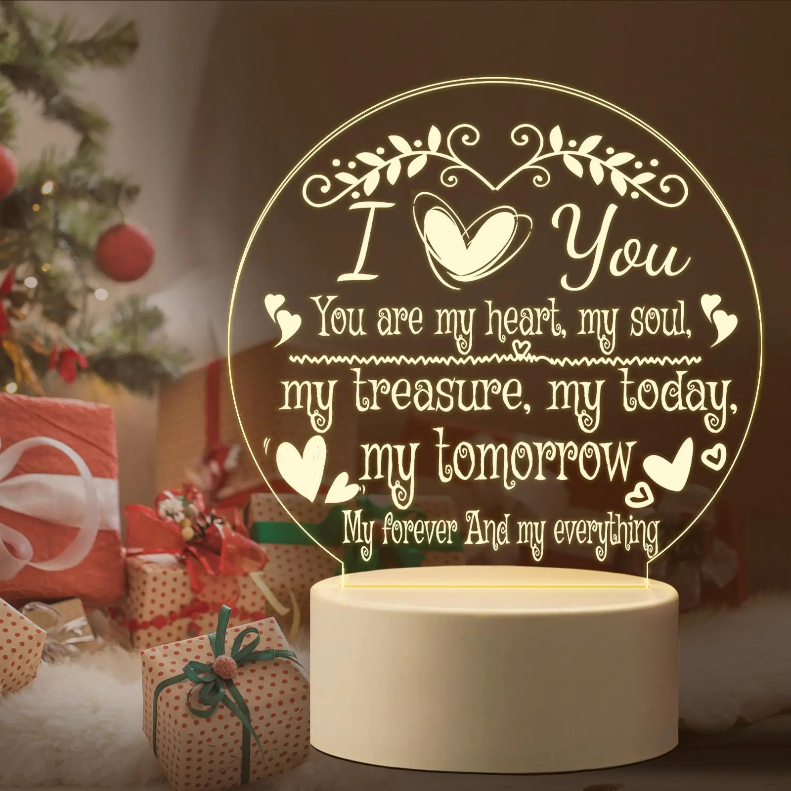 Acrylic Night Light, 1 Count USB Plug Romantic Letter Pattern Lamp, Decorative Light for Home Party Festival, Gift for Lover, Birthday, Wife Husband Girlfriend Boyfriend