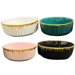 Gold Trim Ceramic Oval Bowl, Round