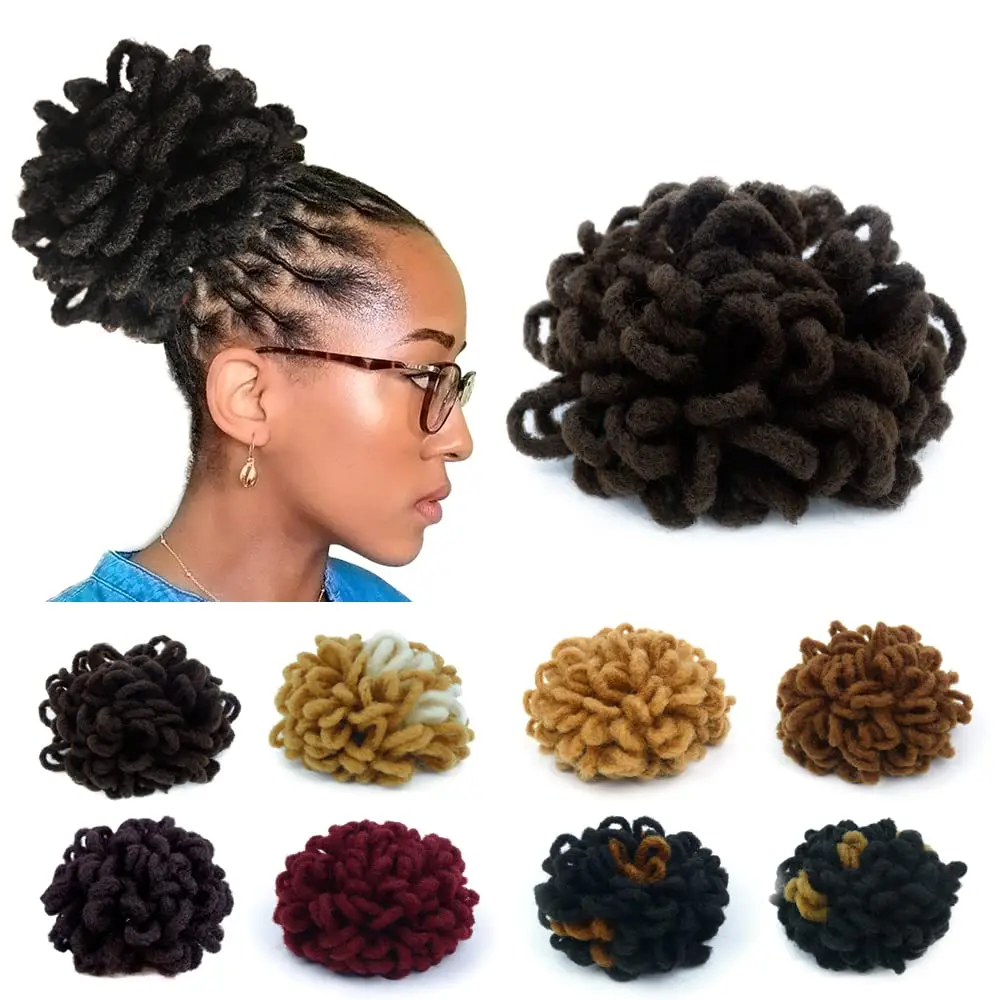 Synthetic Hair Wigs - Drawstring Loc Ponytail, Petal Curly Faux Locs Braided Ponytail, Short Chignon Clip-in Hair Extensions (4#), Ponytails