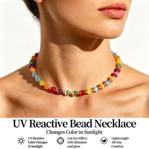 CrestJewels Dopamine Necklace - Rainbow Beaded Neck Chain - UV Reactive Necklace, Waterproof - Summer Jewelry, Stackable