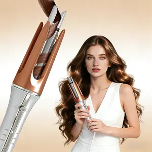 Automatic Curling Iron with Ceramic Coating, 3 Temperature Levels (170-210°C), Quick Heating Self Rotating  for Hair Styling (Orange, 32mm) Auto Curler