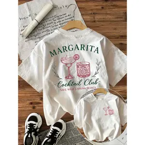 Women's Vintage Cocktail Party T-Shirt - Double-sided Margarita Print Short-sleeve Top with "Save Water, Drink Margaritas" Slogan - Round-neck Casual Wear, Perfect for Bartender Events, Daily Outfits, and Weekend Style. Fun Design, High-quality