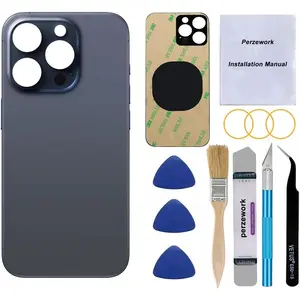 OEM Rear Back Glass Replacement for iPhone 15 Pro 6.1-inches with Reparing Tool Kit and Pre-Installed Adhesive (Blue Titanium)