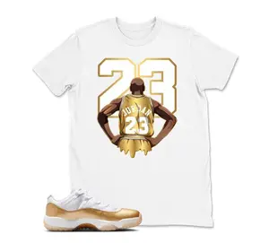 AJ 11 Low White and Metallic Gold Match T Shirt, MJ Number 23 Graphic Tee, 90s Hip Hop Tee, Gift For Women and Man Unisex T-Shirt, Cozy Gift