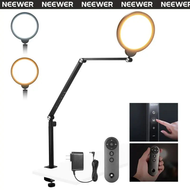 NEEWER R18 7" Desktop Ring Light, 18W, for Streaming Video Conference Lighting, 3000-6500K Dimmable Full Screen LED Circle Light with Articulating Arm& C Clamp for Phone/Computer Zoom Call Record