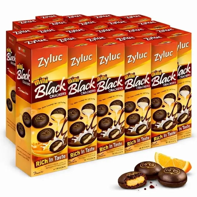 Zyluc Mini Black Crackers Orange Cocoa Snack, 20-Pack Bundle of 35g Portions, Chocolate Biscuit Bites with a Zesty Citrus Twist, Crunchy Indonesian Treat, Halal Certified