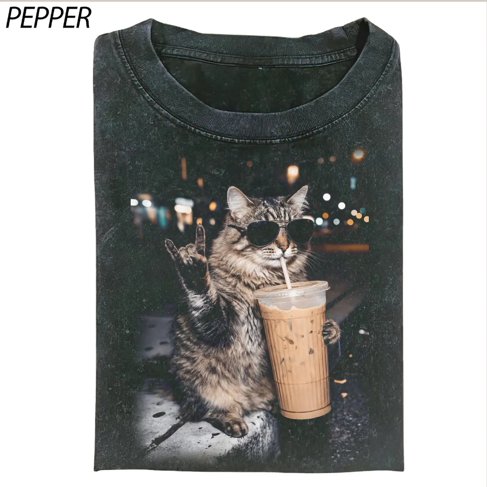 Cool Cat Iced Coffee Shirt, Funny Realistic Cat Meme Tee, Aesthetic Coffee Lover Graphic T-Shirt, Chill Cat Streetwear Shirt, Gift for Cat Lovers