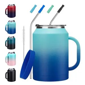 50 oz Mug Tumbler with Handle and Straw - 2-in-1 Lid, Silicone Water Bottle Boot, Stainless Steel Coffee Mugs, Double Wall Insulated Water Cup Keep Cold-36H&Hot-24H, 50oz Large Tumbler Jug tumbler mug