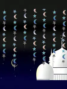 4M/41PCS Rainbow Paper Garland - Star & Moon Iridescent Decoration for Party & Home with Colorful Paper Decoration