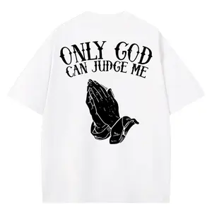Men'S "Only God Can Judge Me" Graphic T-Shirt - Casual Crew Neck,Loose Fit, Short Sleeve Top,  with Praying Hands Design,Cotton summer graphic tees white tee Back Print