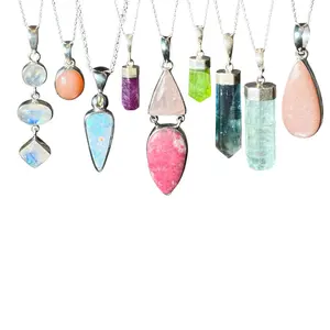 925 Sterling Silver Crystal Necklace | Peridot, Aquamarine, Kunzite, Rainbow Moonstone, Opal, Fluorite