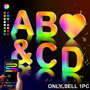 Light-Up Number & Letter  LED Marquee Letters Light - Signs Lights DIY APP-Controlled, USB Powered, Music Sync - Party Bar with Lights Decorations - Multicolor Light Letter A-Z & 0-9 for Living Room & Gaming Room Bedroom Home Decor Birthday Gifts