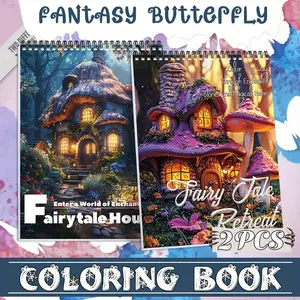 2pcs Adult Coloring Books - Fairytale House Themes, Colorful & Vivid Designs, Beginner-Friendly, Creative Expression, Thick Paper, A4 Spiral Bound, Therapeutic Leisure & Entertainment, No Bleed Artwork for Mindfulness, Perfect Gift for Christmas