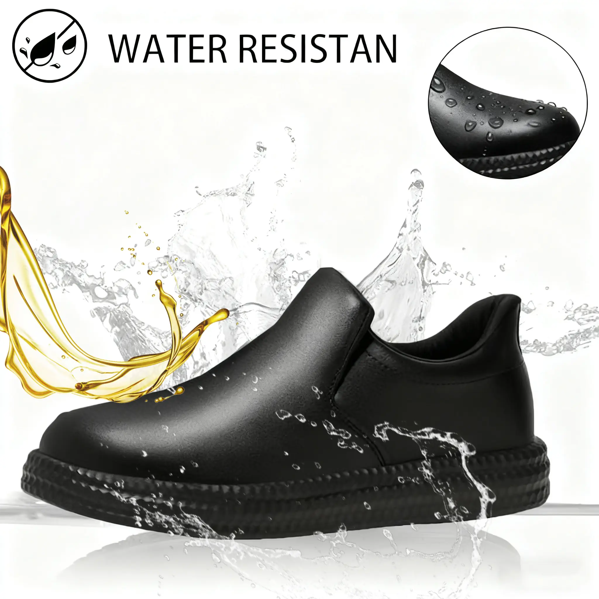 Men's Slip-On Safety Work Shoes, Waterproof and Non-Slip Round Toe Sneakers, Lightweight for Kitchen & Outdoors, Safety Footwear, Walking Shoes