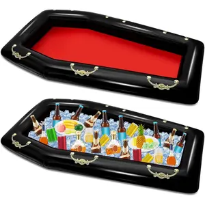 2 Pack 52 Inch Inflatable Coffin Cooler Fake Coffin Floatie Drink Ice Chest Buffet Bucket Beverage Cooler for Summer Pool Picnic Barbecue Supplies Halloween Holiday Party Decoration (Red)