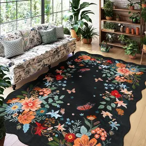 Floral Pattern Non-slip Floor Mat, 1 Count Boho Style Floor Carpet, Decorative Area Rug for Home Living Room Bedroom, Home Decor