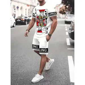 Men's Spring Summer Sports Set, Sportswear Running Fitness, Workout Running Clothes, Breathable Short Sleeve Round Neck Tee with Elastic Waistband and Pockets, Casual Geometric Pattern, Athleisure Breathable Clothes