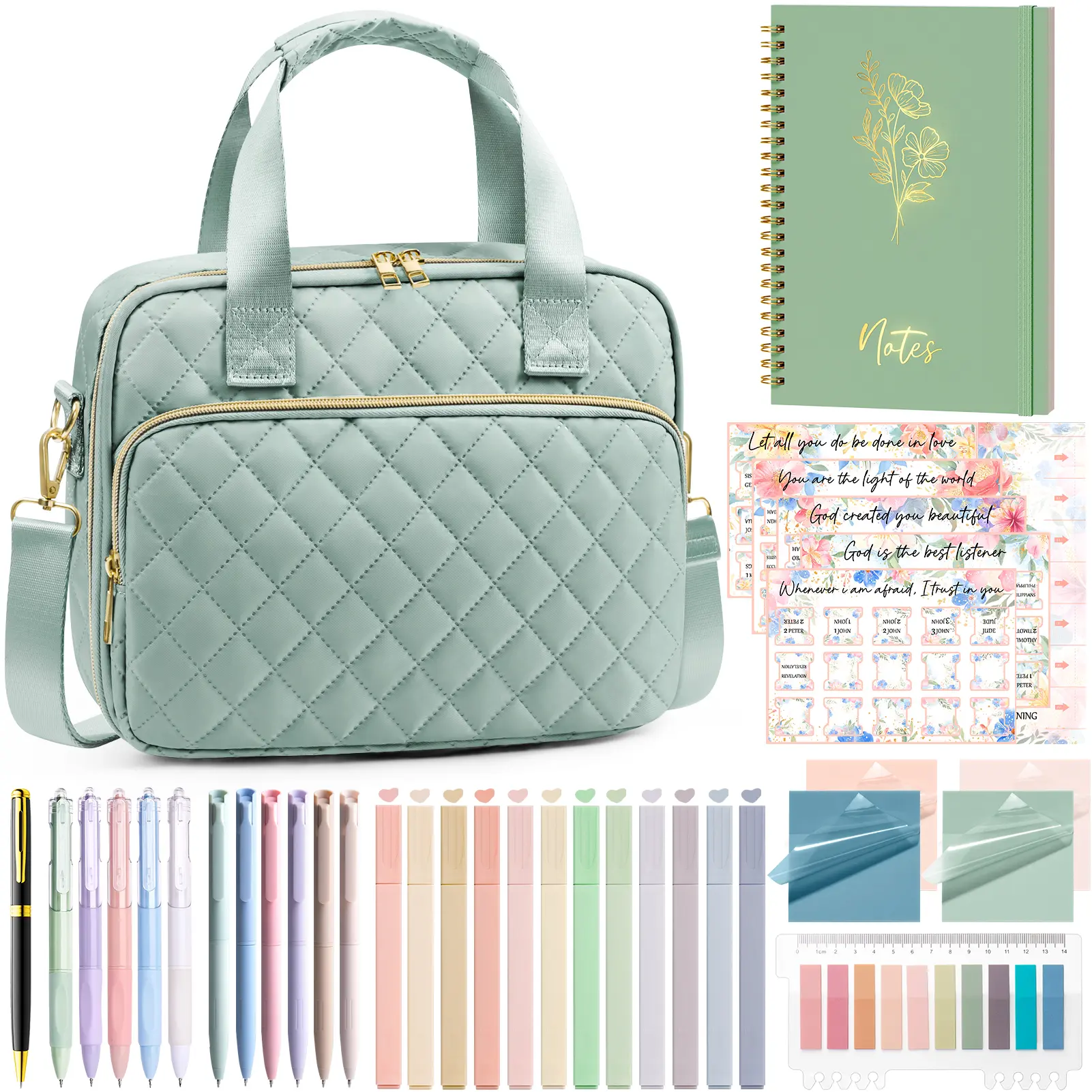 Floe Bible Cover Case for Women Large Quilted Book Bag with Shoulder Strap Highlighters Tabs Journaling Kit Easter Valentine Christmas Christian Gifts
