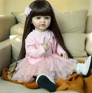 Reborn 22 inch 55 cm Reborn Baby Dolls Girl Full Body Realistic Baby Touch Lifelike Reborn Toddler Handmade with Brown Hair Anatomically Correct for Age3+