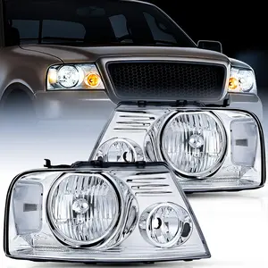 Nilight Headlight Assembly for 2004 2005 2006 2007 2008 Ford F150 Pickup /2006-2008 Lincoln Mark LT Passenger Driver Side Chrome Housing Clear Reflector Lens Headlamp Replacement