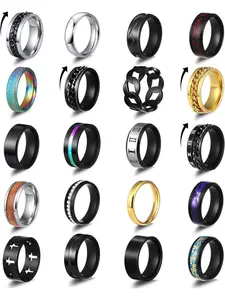 20PCS Stainless Steel Fidget Rings for Men Women Non Tarnish - Anxiety Relief Smooth Black Spinner Ring Set Mens Wedding Band Daily Engagement Promise Rings Jewelry Gift Comfort Fit Size 7-13